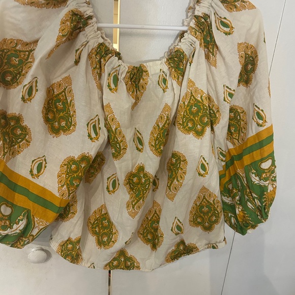 Haute Hippie Cream Blouse with Green & Gold Paisley Motif - Picture 11 of 11